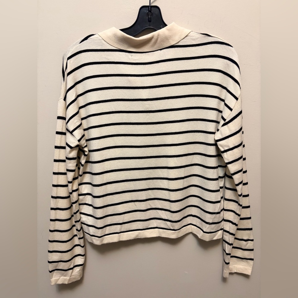 Vero Moda Cream Black Striped Knit Polo Relaxed Top - Picture 7 of 7